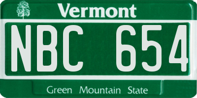 VT license plate NBC654