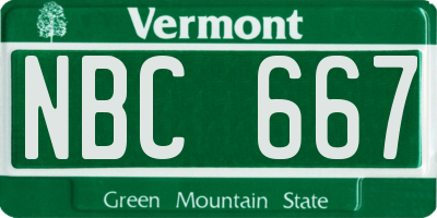 VT license plate NBC667