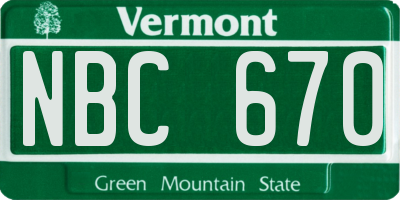 VT license plate NBC670