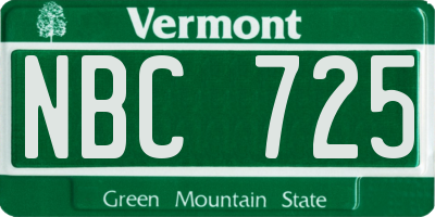 VT license plate NBC725