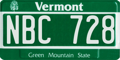 VT license plate NBC728