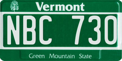 VT license plate NBC730