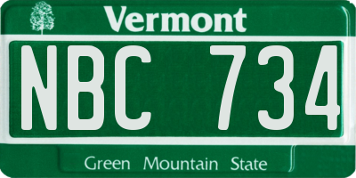 VT license plate NBC734
