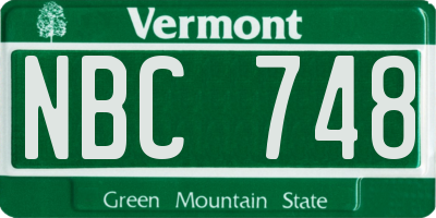 VT license plate NBC748