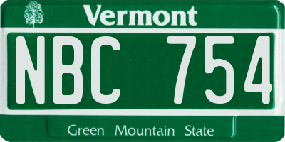 VT license plate NBC754