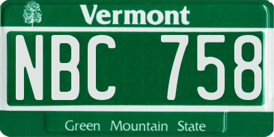 VT license plate NBC758