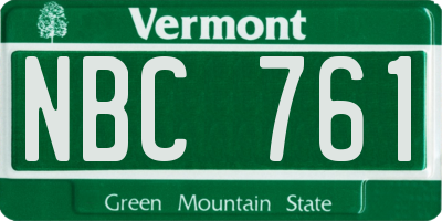 VT license plate NBC761