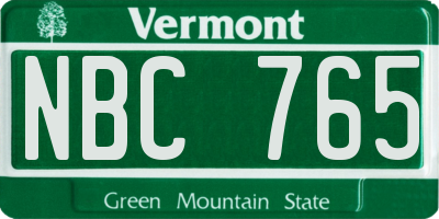VT license plate NBC765