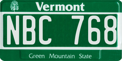 VT license plate NBC768