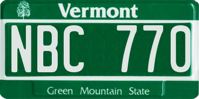 VT license plate NBC770