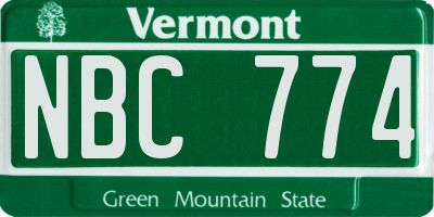 VT license plate NBC774