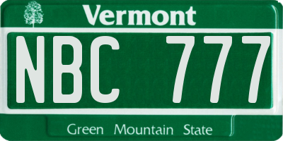 VT license plate NBC777