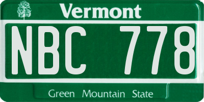 VT license plate NBC778