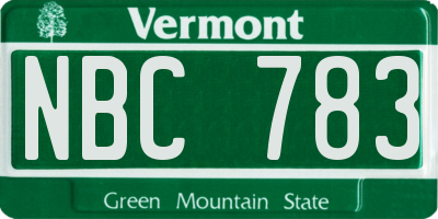 VT license plate NBC783