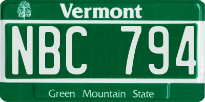 VT license plate NBC794