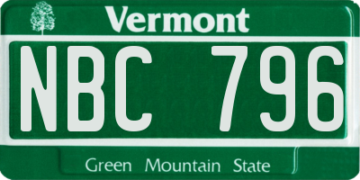 VT license plate NBC796
