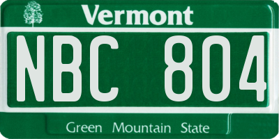 VT license plate NBC804