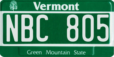 VT license plate NBC805