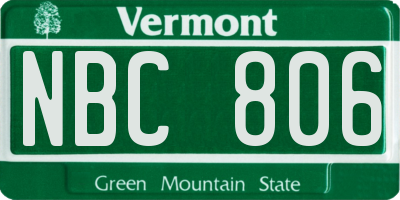 VT license plate NBC806