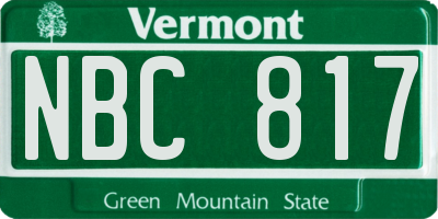 VT license plate NBC817