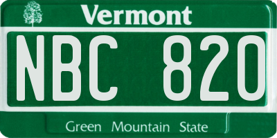 VT license plate NBC820