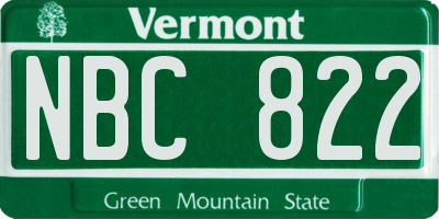 VT license plate NBC822
