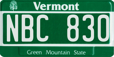 VT license plate NBC830