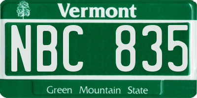 VT license plate NBC835