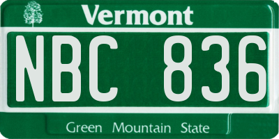 VT license plate NBC836