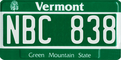 VT license plate NBC838