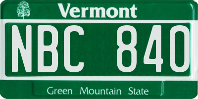 VT license plate NBC840