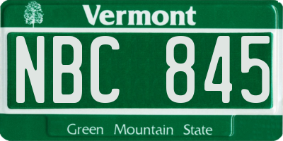 VT license plate NBC845