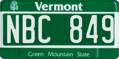 VT license plate NBC849