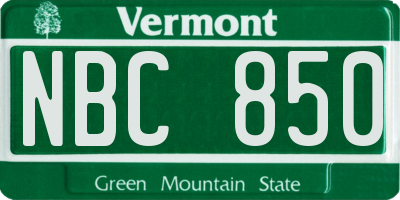 VT license plate NBC850