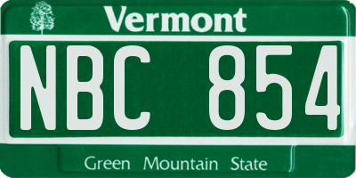 VT license plate NBC854