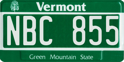 VT license plate NBC855