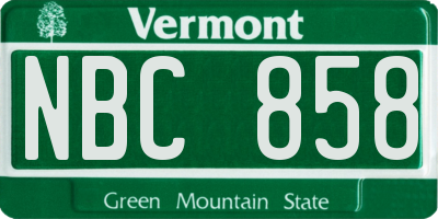 VT license plate NBC858
