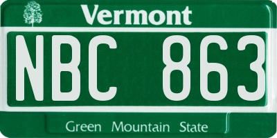 VT license plate NBC863