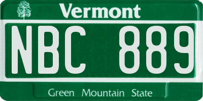 VT license plate NBC889