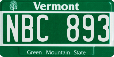 VT license plate NBC893