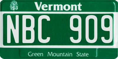 VT license plate NBC909