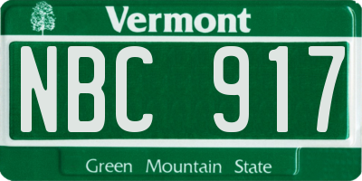 VT license plate NBC917