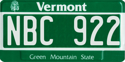 VT license plate NBC922
