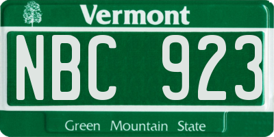 VT license plate NBC923