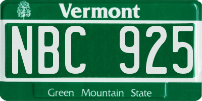VT license plate NBC925