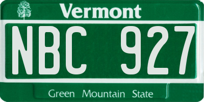 VT license plate NBC927