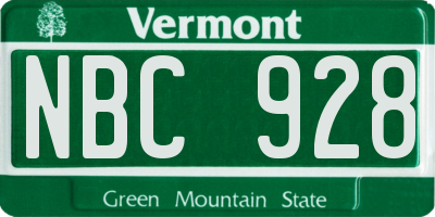 VT license plate NBC928