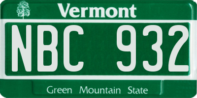 VT license plate NBC932