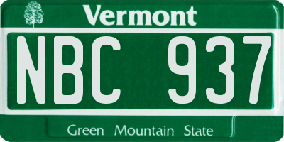 VT license plate NBC937