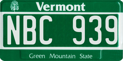 VT license plate NBC939